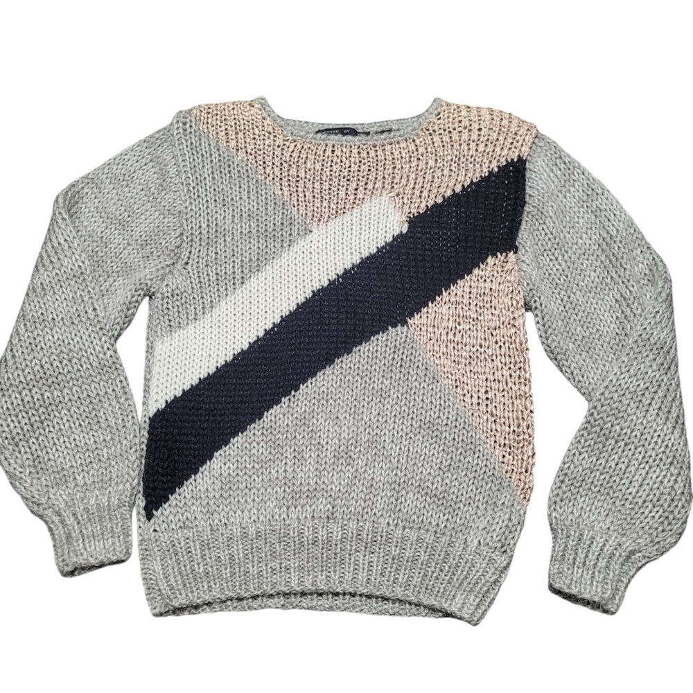 Bramble Lane Knitted By‎ Hand Grey Colorblock Sweater Size Medium